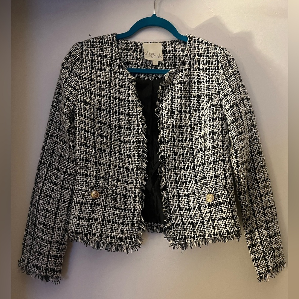 Olive & Oak Black and White Tweed Blazer
